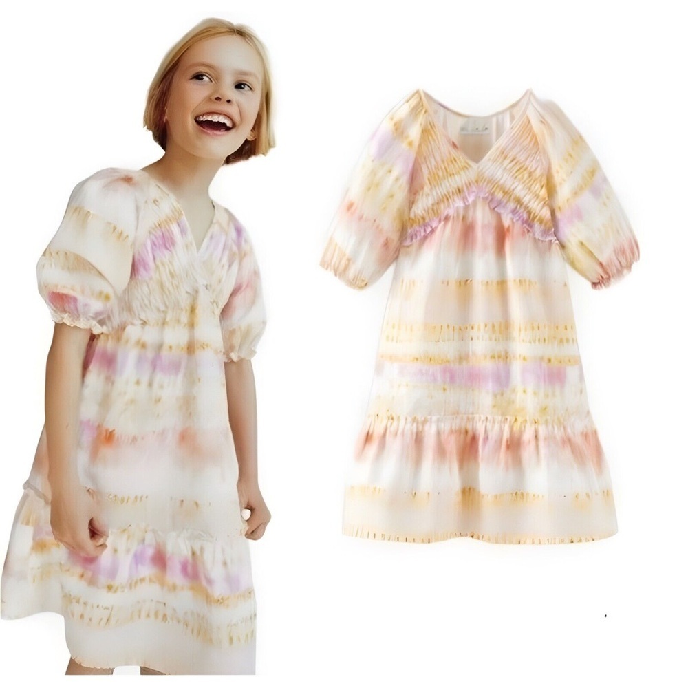 Zara Smocked Tie Dye Dress Grapefruit Yellow 13/14
